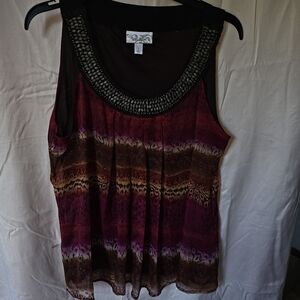 Dress Barn Burgundy Multi Beaded Scoop Neck Tank